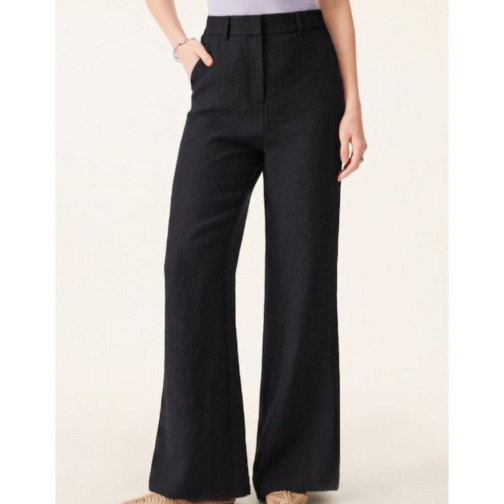 OGL Black Linen Blend High Waist Side Pocket Flare Pants Size Large